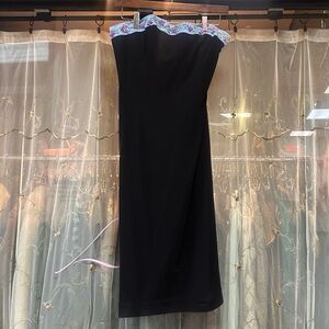 y2k black & floral embellished strapless tube dress